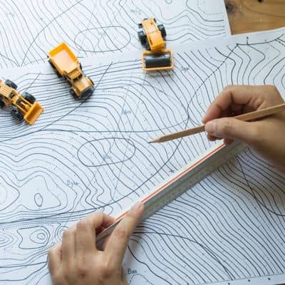Topographic map with contour lines used for site planning and construction design