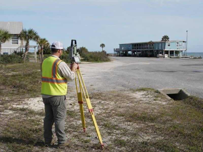 topographic survey of a coastal redevelopment site with buildings drainage and changing ground elevations in Gulf Shores Alabama